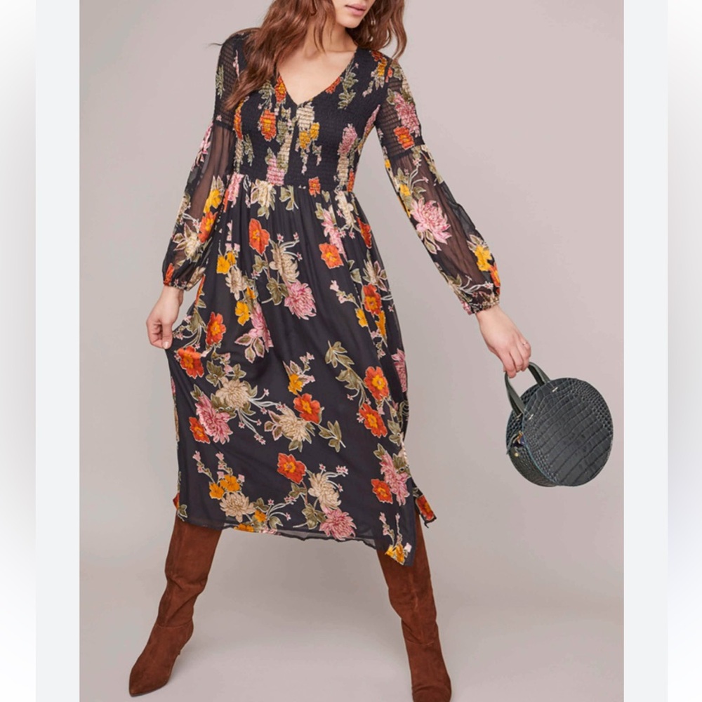 ASTR Ari Floral Midi Smocked Dress